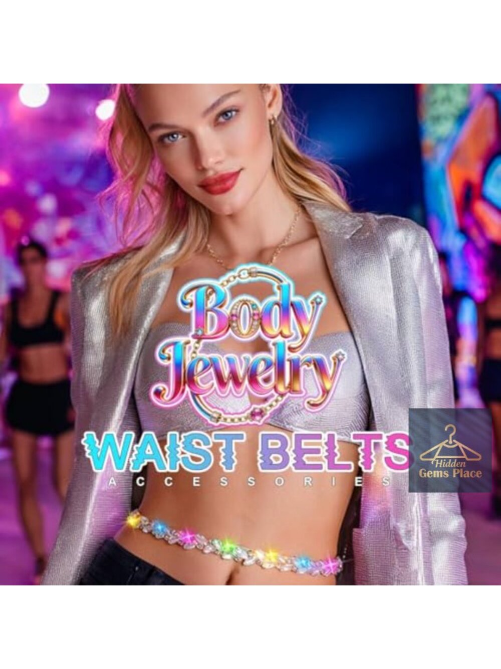 Light Up LED Rhinestone Belt Rave Body Accessory Adjustable Waist Chain - Picture 5 of 5